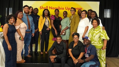 EmpowerNamBiz! Entrepreneurs, Shell representatives, and Petroleum Commissioner from the Ministry of Industries, Mines & Energy at the close‑out cocktail event.