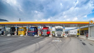 Buses standing at Shell Station